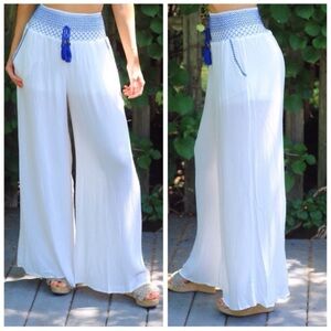 WHITE COTTON SEMI SHEER RESORT WEAR PANTS